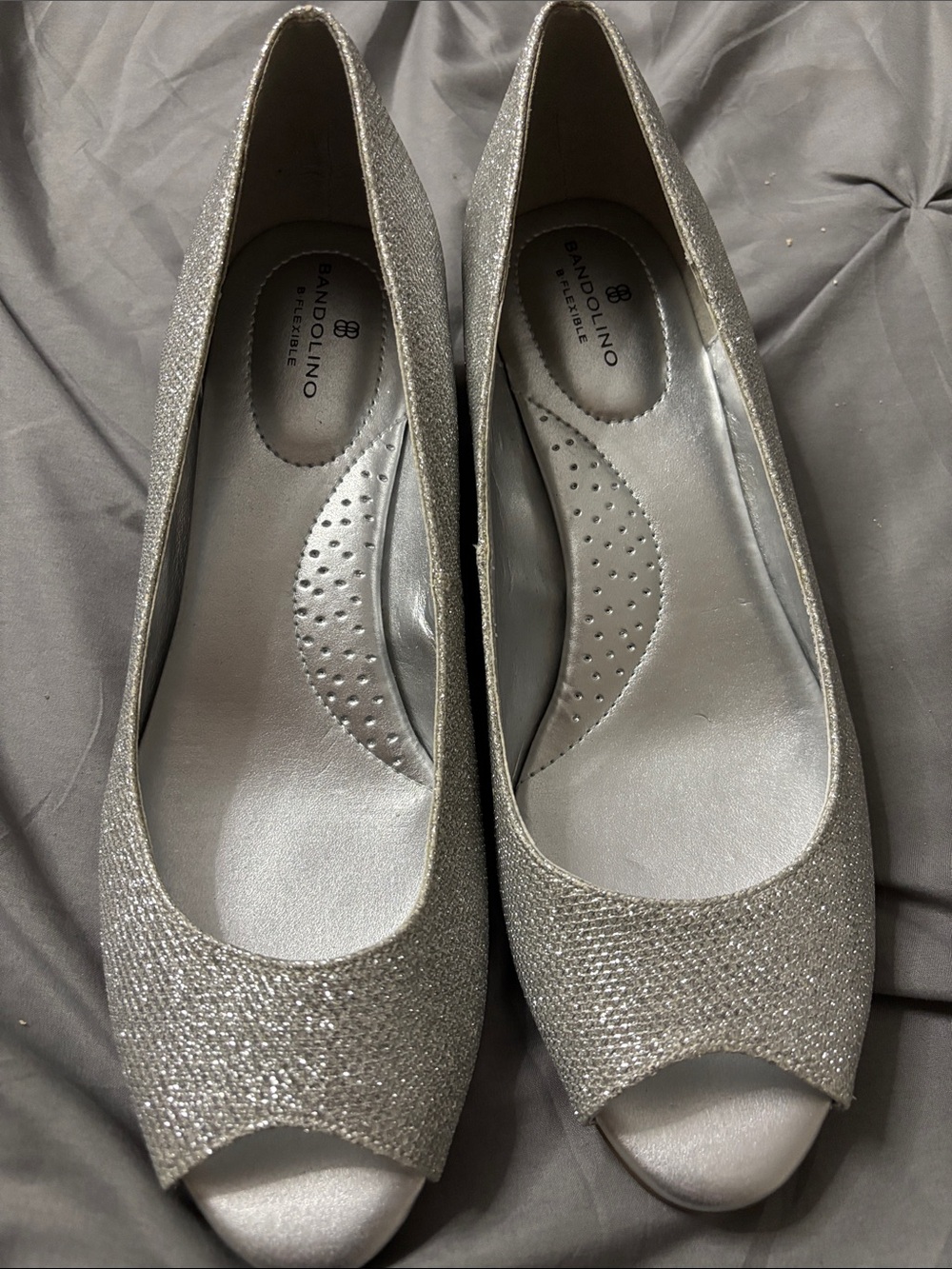 Bandolino Silver Sparkle Peep-Toe Flats